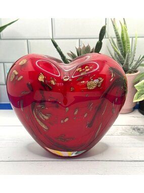 Creative Artisans Red Hand-Blown Glass Heart Vase With Gold Accents